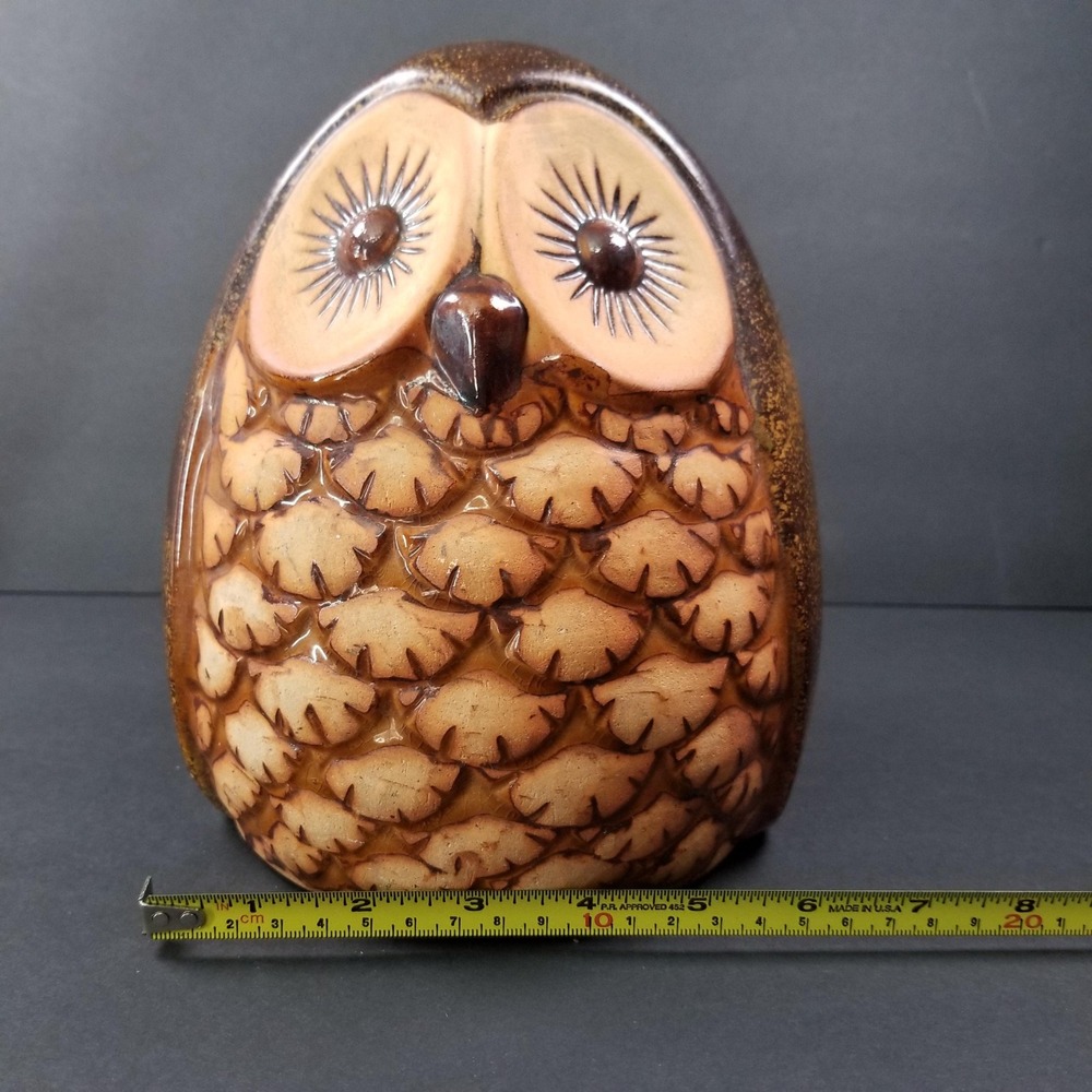 Vintage Mid Century Style Large Ceramic Owl Figurine Brown Glazed 8 Inch Decor - Picture 9 of 9